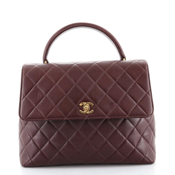 Chanel Vintage Classic Top Handle Flap Bag Quilted Caviar Jumbo