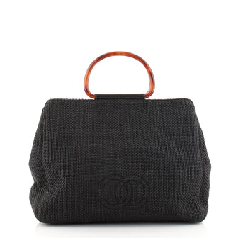 Chanel Resin Ring Tote Natural Woven Canvas Large
