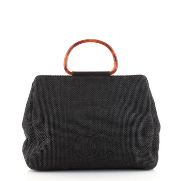 Chanel Resin Ring Tote Natural Woven Canvas Large