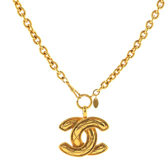 Chanel Vintage Quilted CC Pendant Necklace Metal Large
