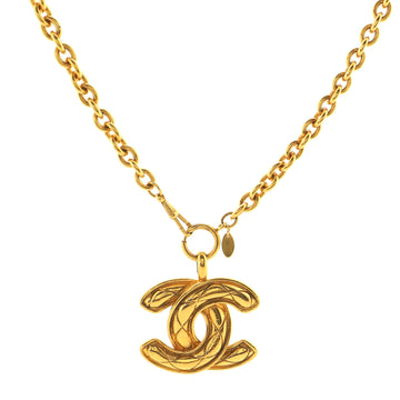 Chanel Vintage Quilted CC Pendant Necklace Metal Large