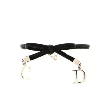Christian Dior Vintage CD Bow Bracelet Metal and Leather