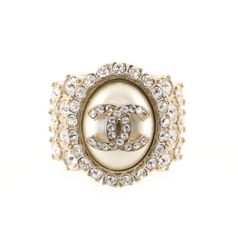 Chanel CC Oval Ring Crystal Embellished Metal and Faux Pearl