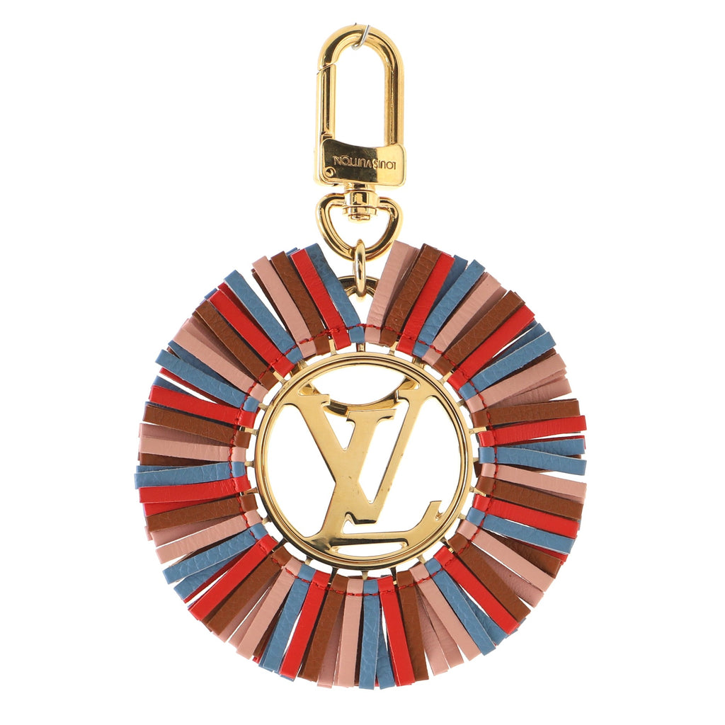 Louis Vuitton - Gold & Multicolored 'LV' Fringed Leather Bag Charm