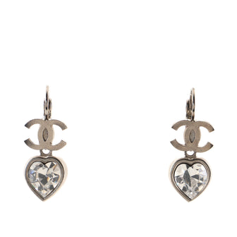 Chanel CC Heart Drop Earrings Metal with Crystal
