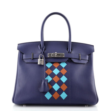 Hermes Birkin Handbag Tressage Blue Swift and Palladium Hardware 30
