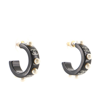 Chanel CC Hoop Earrings Resin and Faux Pearls