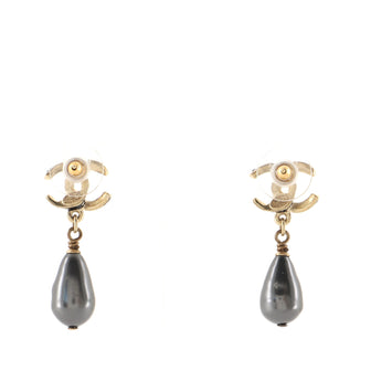 Chanel CC Polka Dot Tear Drop Earrings Painted Metal with Faux Pearl