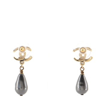 Chanel CC Polka Dot Tear Drop Earrings Painted Metal with Faux Pearl