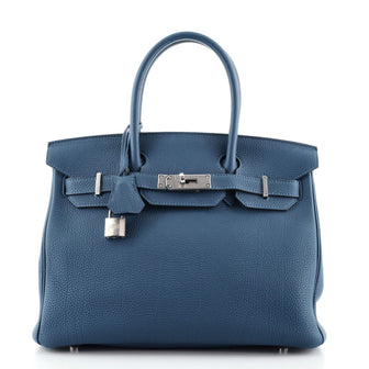 Hermes Birkin Handbag Blue Togo with Palladium Hardware 30