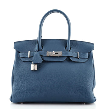 Hermes Birkin Handbag Blue Togo with Palladium Hardware 30