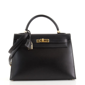 Hermes Kelly Handbag Black Box Calf with Gold Hardware 35