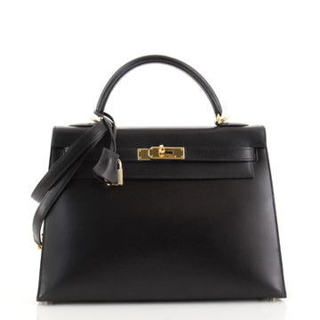 Hermes Kelly Handbag Black Box Calf with Gold Hardware 35
