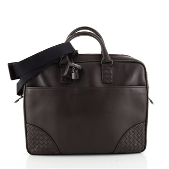 Bottega Veneta Convertible Front Slit Pocket Briefcase Leather with Intrecciato Nappa Detail Large