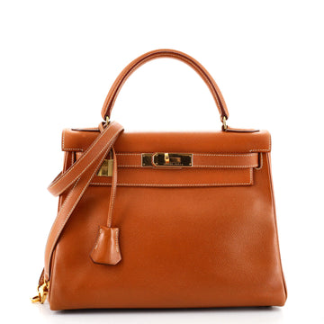 Hermes Kelly Handbag Brown Courchevel with Gold Hardware 28