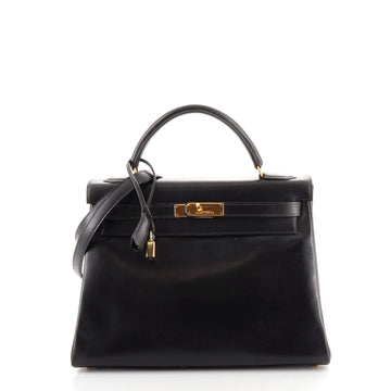 Hermes Kelly Handbag Black Box Calf with Gold Hardware 32