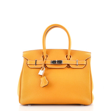 Hermes Birkin Handbag Yellow Clemence with Palladium Hardware 30