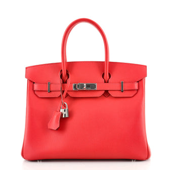 Hermes Birkin Handbag Red Epsom with Palladium Hardware 30