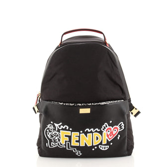 Fendi Mr. Doodle Backpack Limited Edition Embossed Leather and Nylon