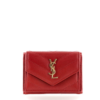 Saint Laurent Classic Monogram Compact Wallet Matelasse Chevron Leather