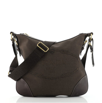Prada Logo Zip Crossbody Bag Canvas Large