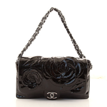 Chanel Tweed Petals Camellia Flap Bag Patent Medium