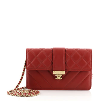 Chanel Logo Plate Wallet on Chain Quilted Lambskin