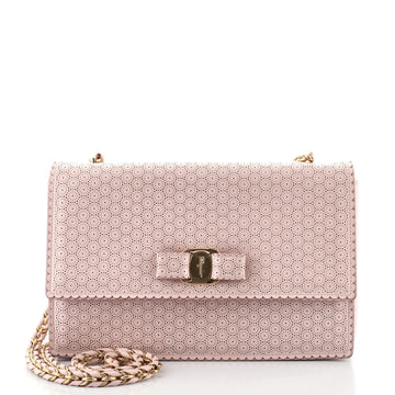 Salvatore Ferragamo Miss Vara Bow Crossbody Bag Perforated Leather Medium