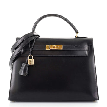 Hermes Kelly Handbag Black Box Calf with Gold Hardware 32