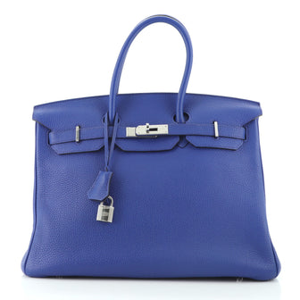 Hermes Birkin Handbag Blue Togo with Palladium Hardware 35