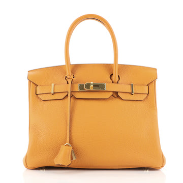 Hermes Birkin Handbag Orange Clemence with Gold Hardware 30