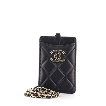 Chanel CC ID Card Holder on Chain Quilted Lambskin