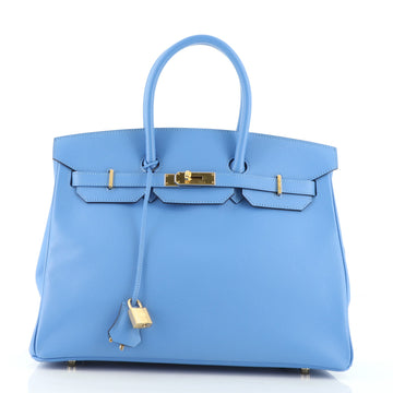 Hermes Birkin Handbag Blue Epsom with Gold Hardware 35