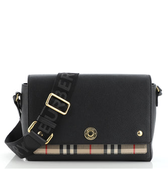 Burberry Note Crossbody Bag Leather with Vintage Check Canvas Medium