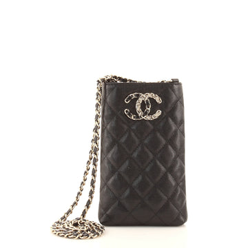 Chanel French New Wave Phone Holder Crossbody Bag Quilted Caviar
