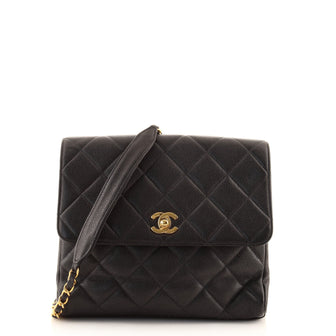 Chanel Vintage Square CC Flap Bag Quilted Caviar Small