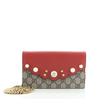 Gucci Pearly Wallet on Chain Coated Canvas with Leather Mini