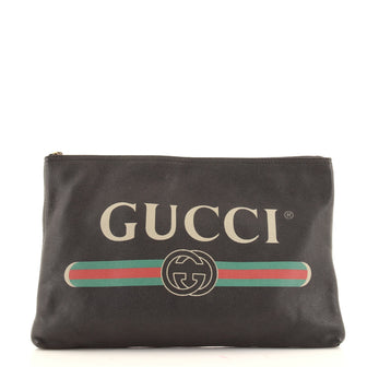 Gucci Logo Portfolio Pouch Printed Leather Large