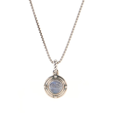 David Yurman Cable Collectibles Moon Amulet Pendant Necklace Sterling Silver with Rainbow Moonstone and Diamonds