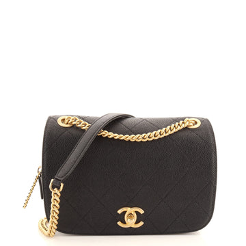Chanel CC Zipped Full Flap Bag Stitched Caviar Medium