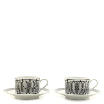 Hermes H Deco 4-Piece Teacup & Saucer Set Printed Porcelain