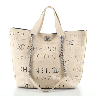 Chanel Logo Eyelets Shopping Tote Perforated Calfskin Medium