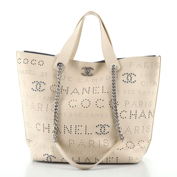Chanel Logo Eyelets Shopping Tote Perforated Calfskin Medium