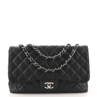 Chanel Vintage Classic Single Flap Bag Quilted Caviar Jumbo