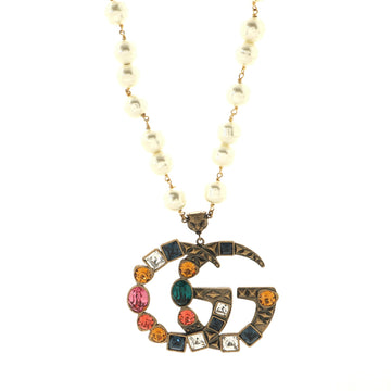 Gucci Ornate GG Necklace Metal with Faux Pearls and Crystals