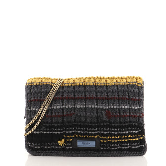 Prada Etiquette Chain Flap Bag Cable Knit Wool Medium