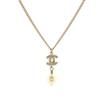 Chanel CC Pendant Chain Necklace Metal with Faux Pearl and Crystal