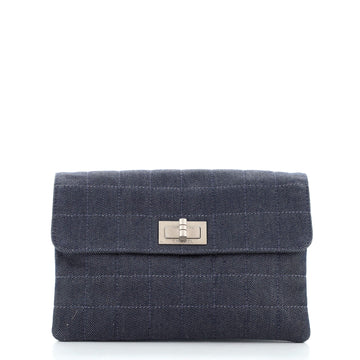 Chanel Chocolate Bar Reissue Handle Clutch Quilted Denim
