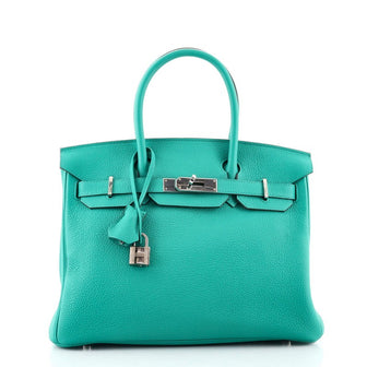 Birkin Handbag Bleu Paon Togo with Palladium Hardware 30