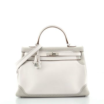 Hermes Kelly Ghillies Handbag Bicolor Swift with Palladium Hardware 35